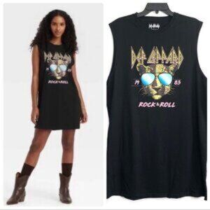 Def Leppard Rock And Roll Women’s Black Sleeveless Graphic T-Shirt Dress Size XL